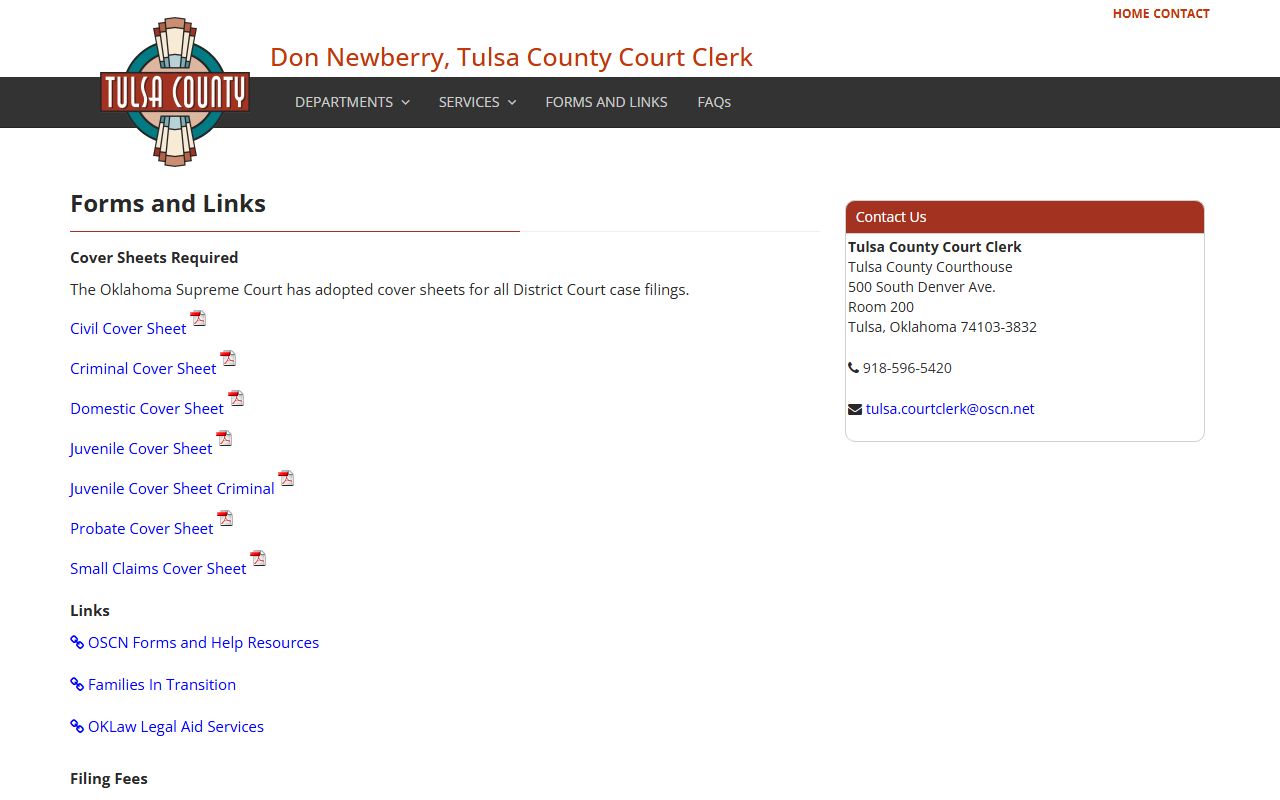 Tulsa County Court Clerk forms page