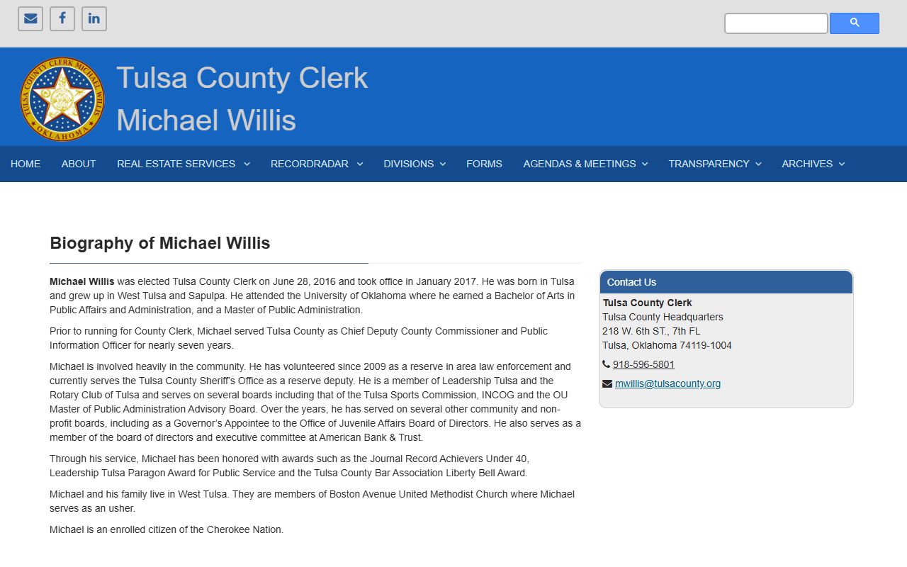 Tulsa County Clerk Michael Willis biography page