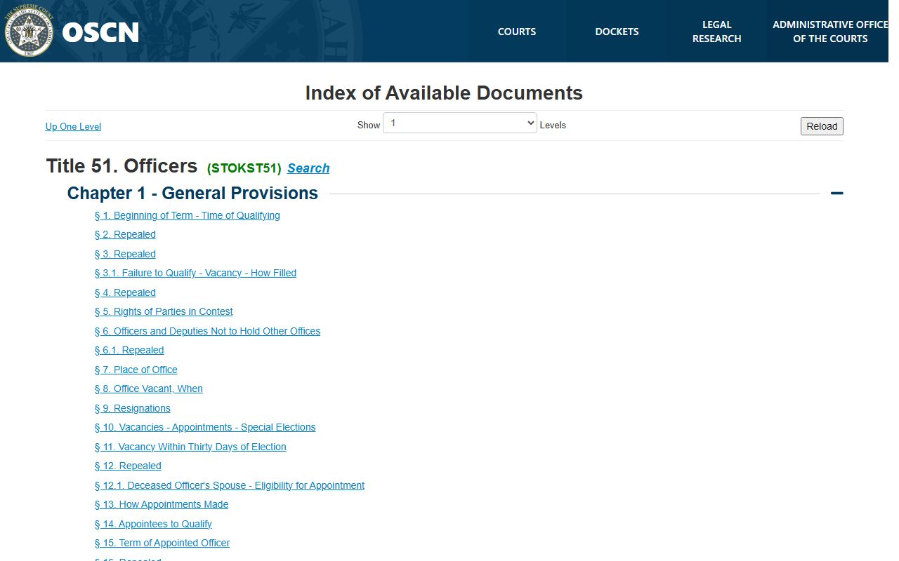 Tulsa County court records statute browsing on the Oklahoma Open Records Act title index