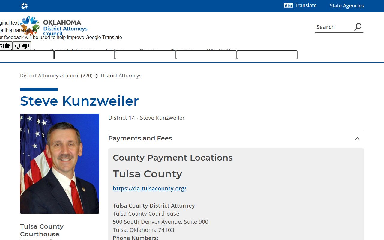 Oklahoma District Attorneys Council District 14 page for Tulsa County criminal court records