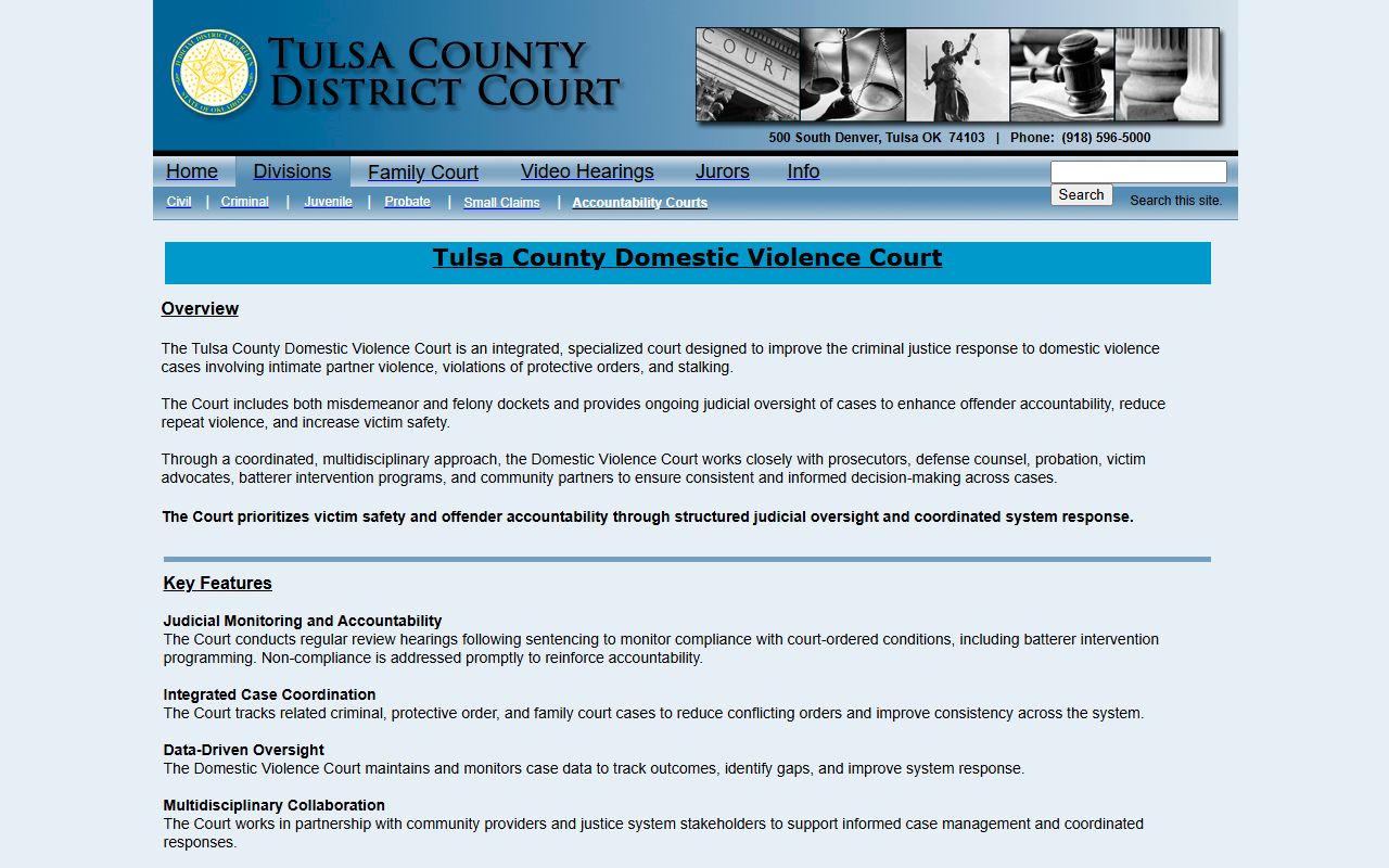 Tulsa County District Court accountability courts page