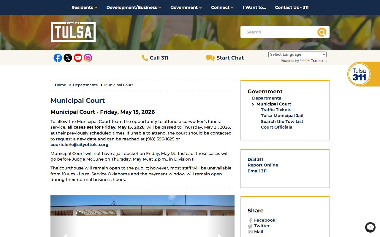 Tulsa County court records and city case information on the Tulsa Municipal Court page