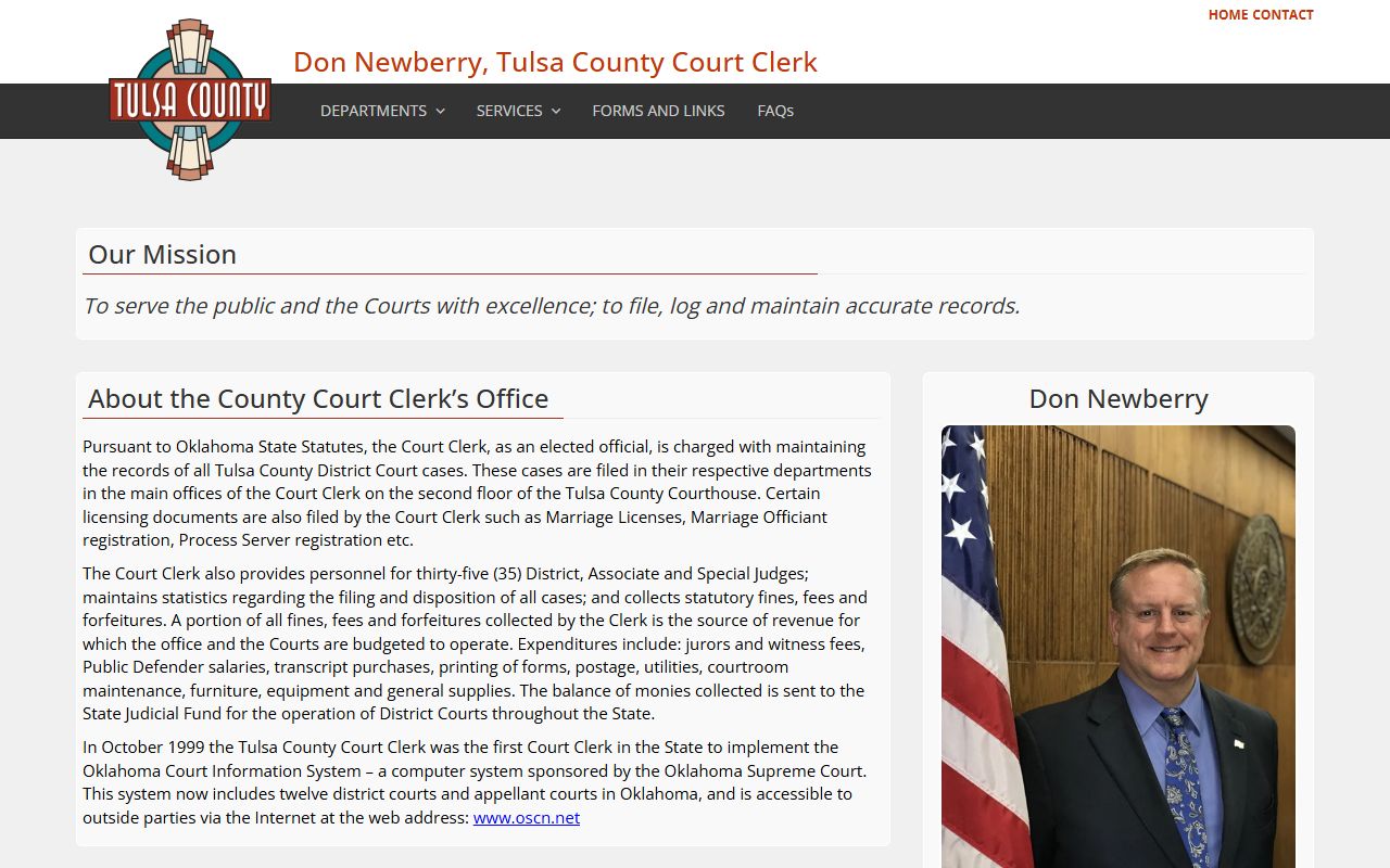 Tulsa County court records access on the Court Clerk homepage
