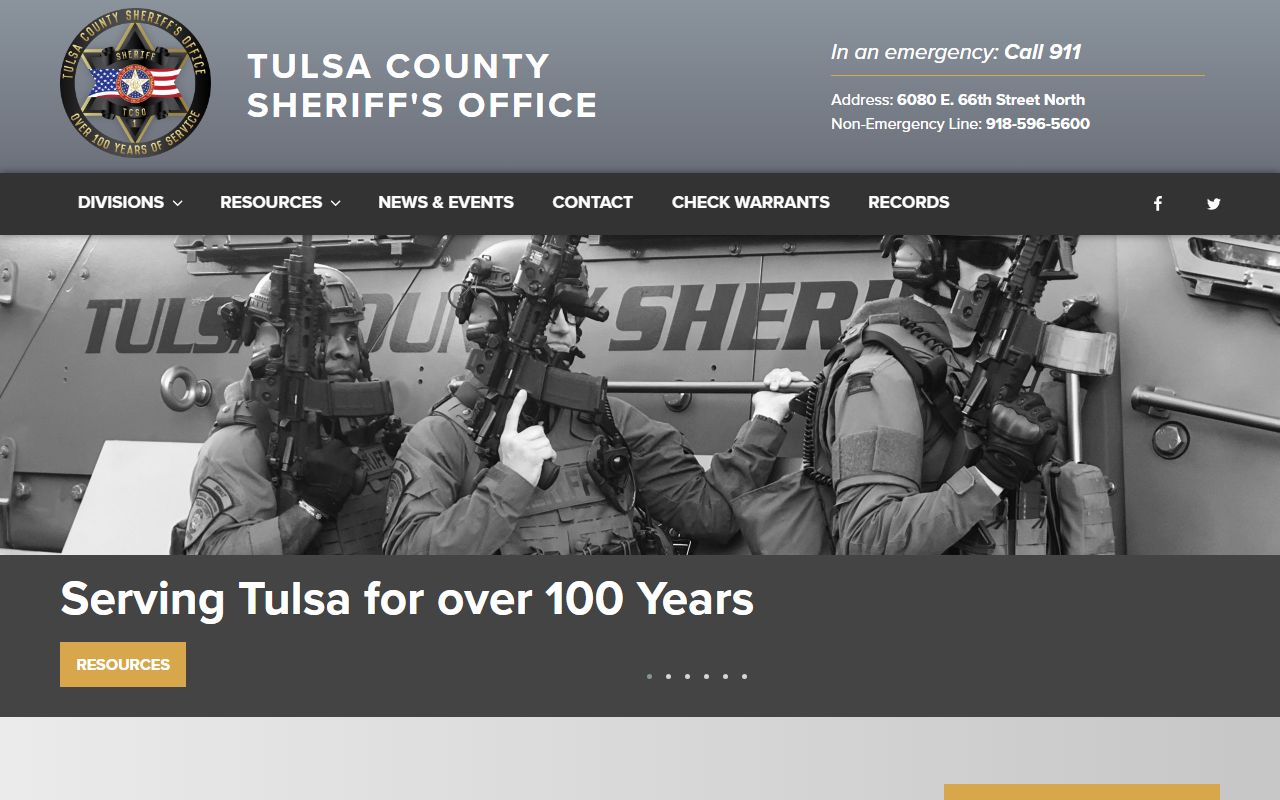 Tulsa County court records and jail booking links on the Sheriff's Office homepage