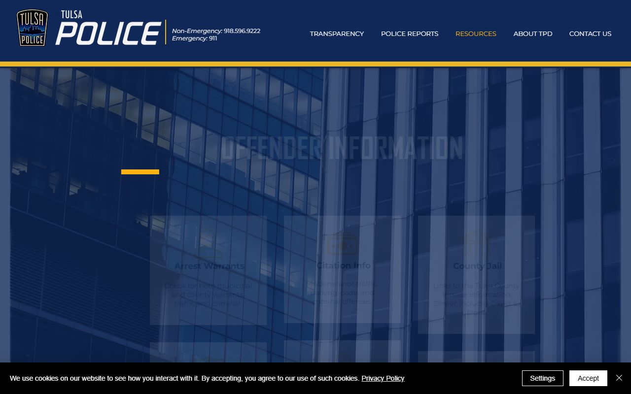 Tulsa County warrant records links on the Tulsa Police offender information page